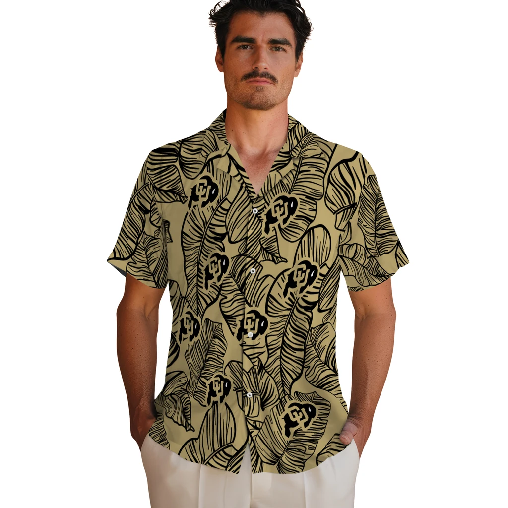 Colorado Buffaloes Hawaiian Shirt - Leaf Outline colorado buffaloes leaf outline gold hawaiian shirts fashion forward
