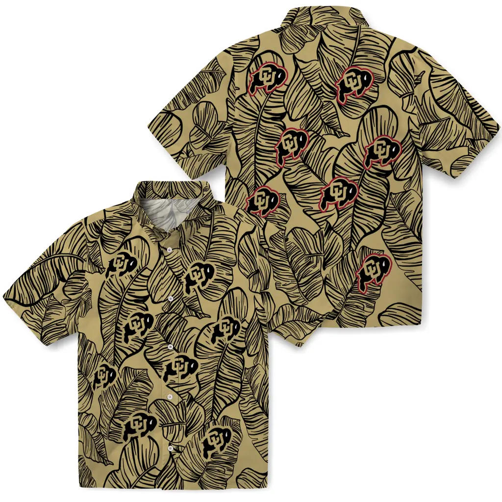 Colorado Buffaloes Hawaiian Shirt - Leaf Outline colorado buffaloes leaf outline gold hawaiian shirts high quality