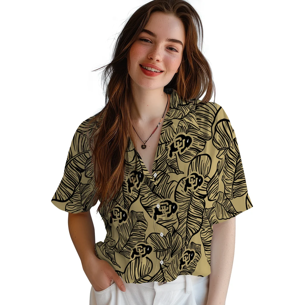 Colorado Buffaloes Hawaiian Shirt - Leaf Outline colorado buffaloes leaf outline gold hawaiian shirts latest model