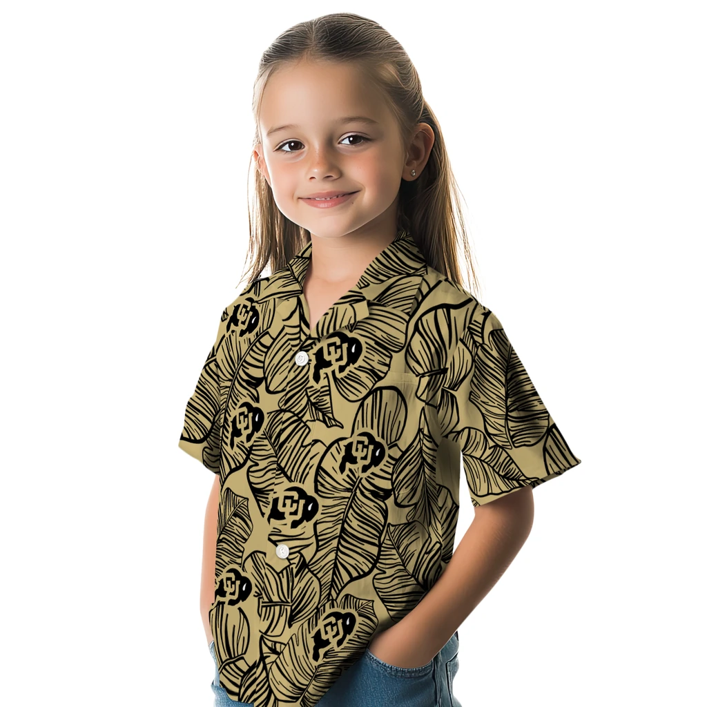 Colorado Buffaloes Hawaiian Shirt - Leaf Outline colorado buffaloes leaf outline gold hawaiian shirts premium grade