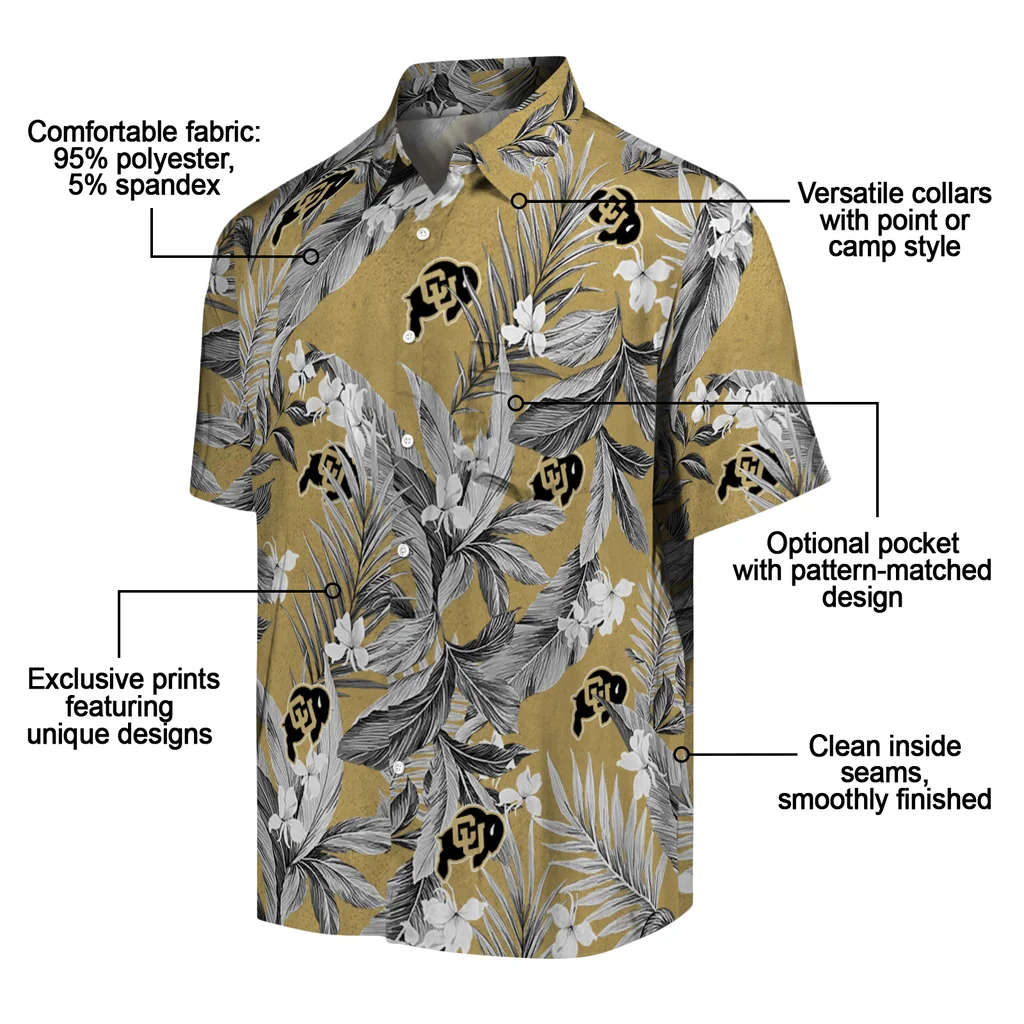 Colorado Buffaloes Hawaiian Shirt - Palm Leaves colorado buffaloes palm leaves gold hawaiian shirts new arrival