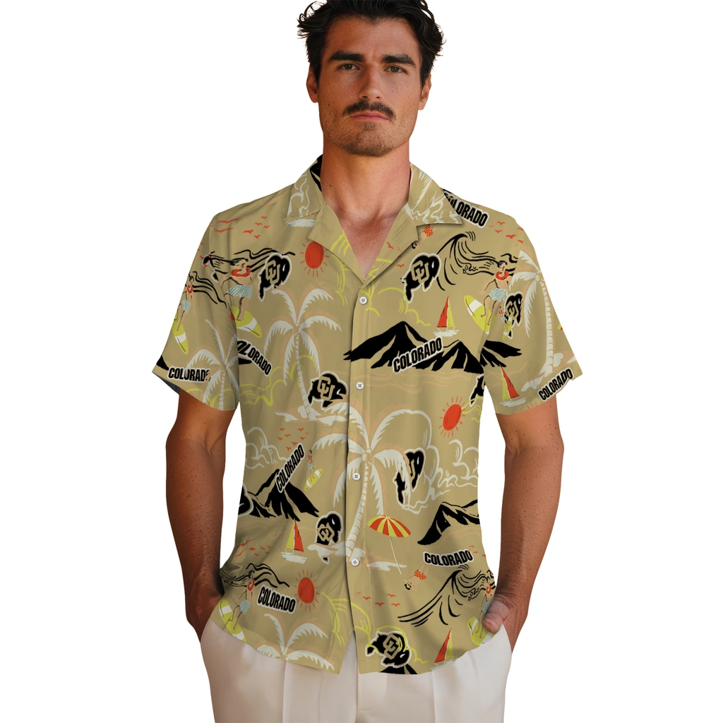 Colorado Buffaloes Hawaiian Shirt - Palm Tree Island colorado buffaloes palm tree island gold hawaiian shirts fashion forward