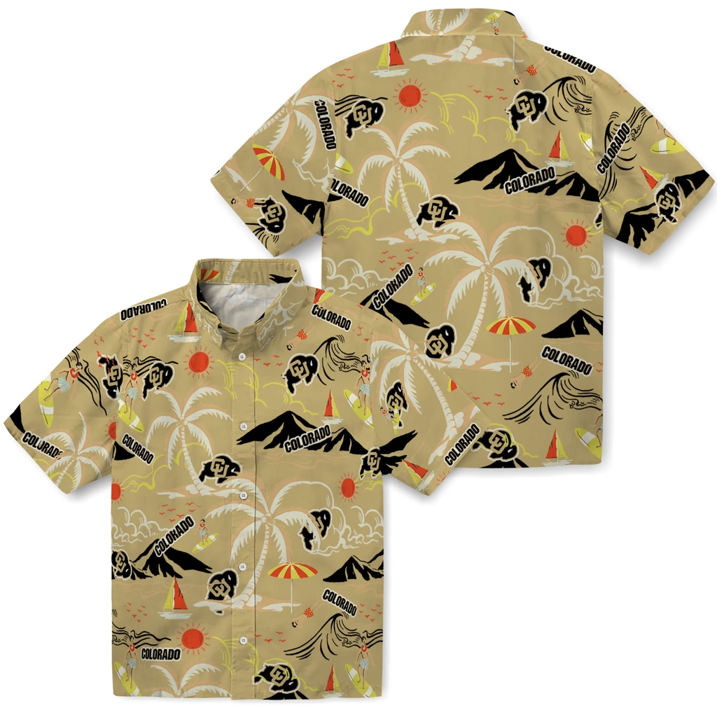Colorado Buffaloes Hawaiian Shirt - Palm Tree Island colorado buffaloes palm tree island gold hawaiian shirts high quality