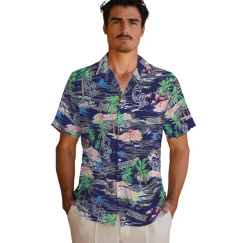 colorado rockies flamingo retreat blue hawaiian shirts fashion forward