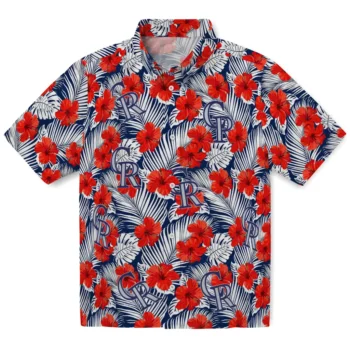 colorado rockies hibiscus fiesta red royal blue hawaiian shirts best selling