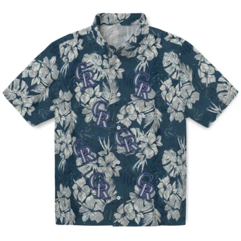 colorado rockies hibiscus flowers navy blue hawaiian shirts best selling