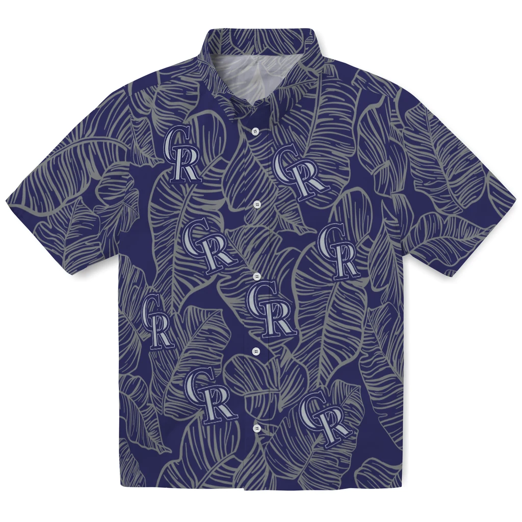 Colorado Rockies Hawaiian Shirt - Leaf Outline colorado rockies leaf outline blue hawaiian shirts best selling