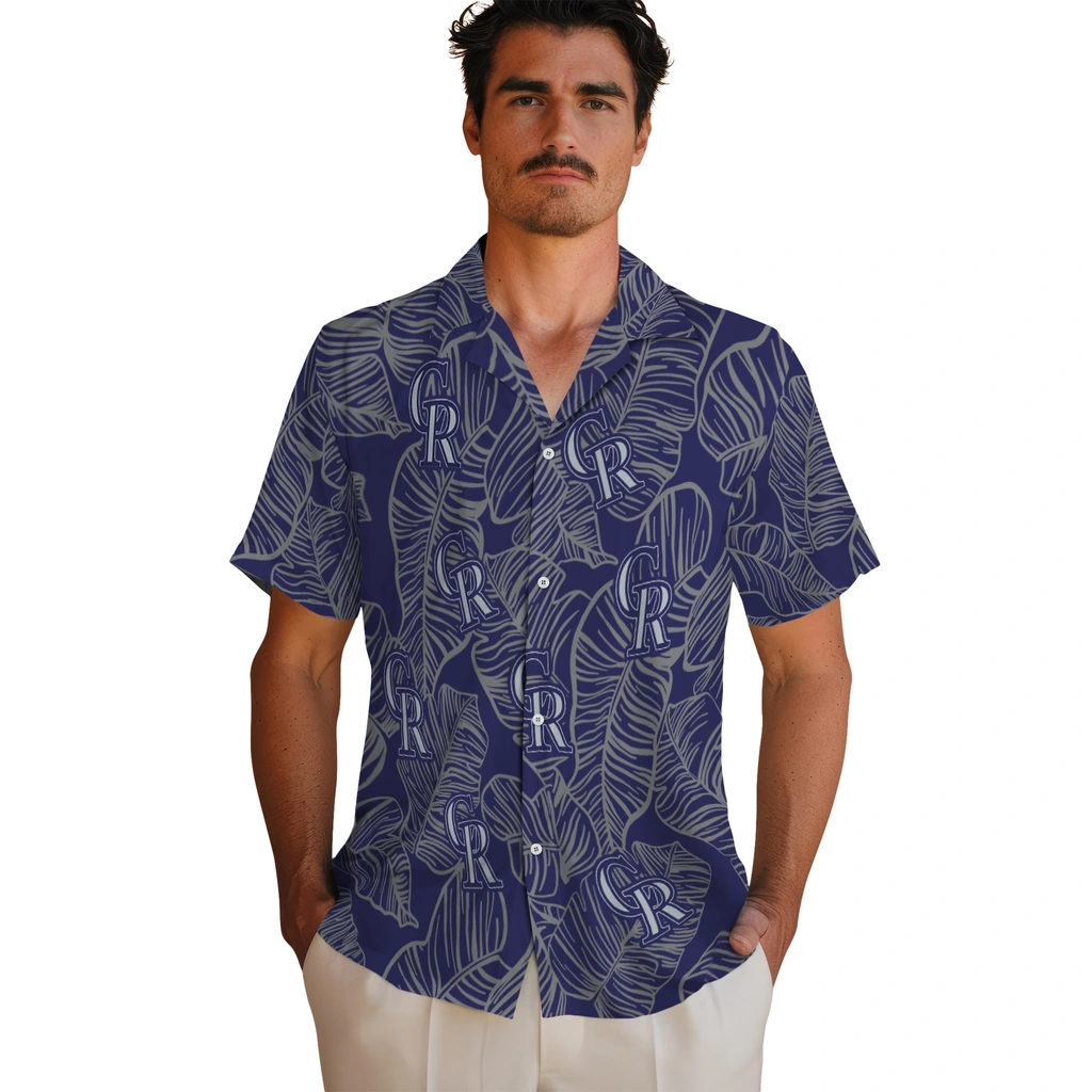 Colorado Rockies Hawaiian Shirt - Leaf Outline colorado rockies leaf outline blue hawaiian shirts fashion forward