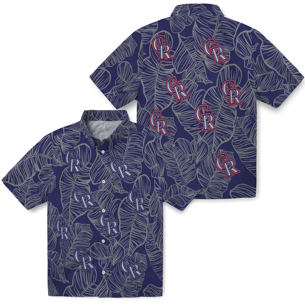 Colorado Rockies Hawaiian Shirt - Leaf Outline colorado rockies leaf outline blue hawaiian shirts high quality
