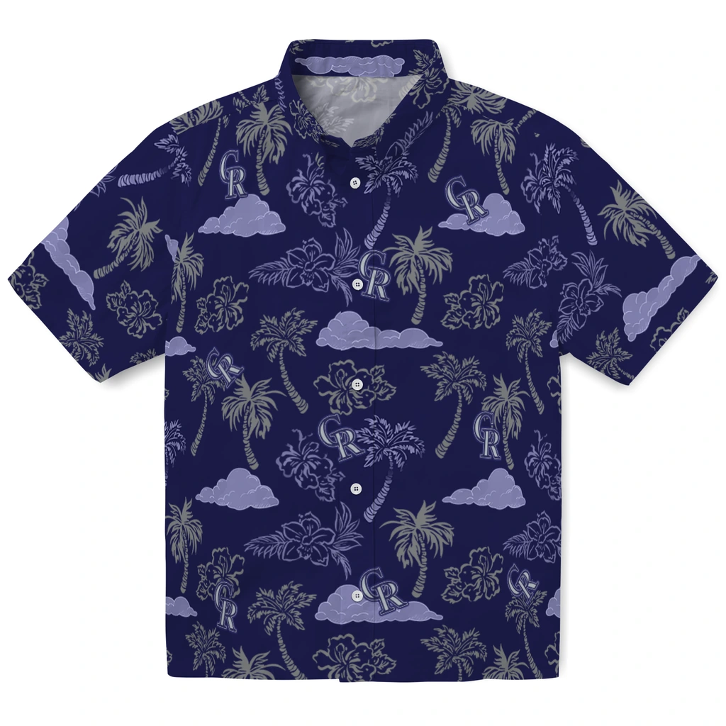 Colorado Rockies Hawaiian Shirt - Palm And Clouds colorado rockies palm and clouds blue hawaiian shirts best selling
