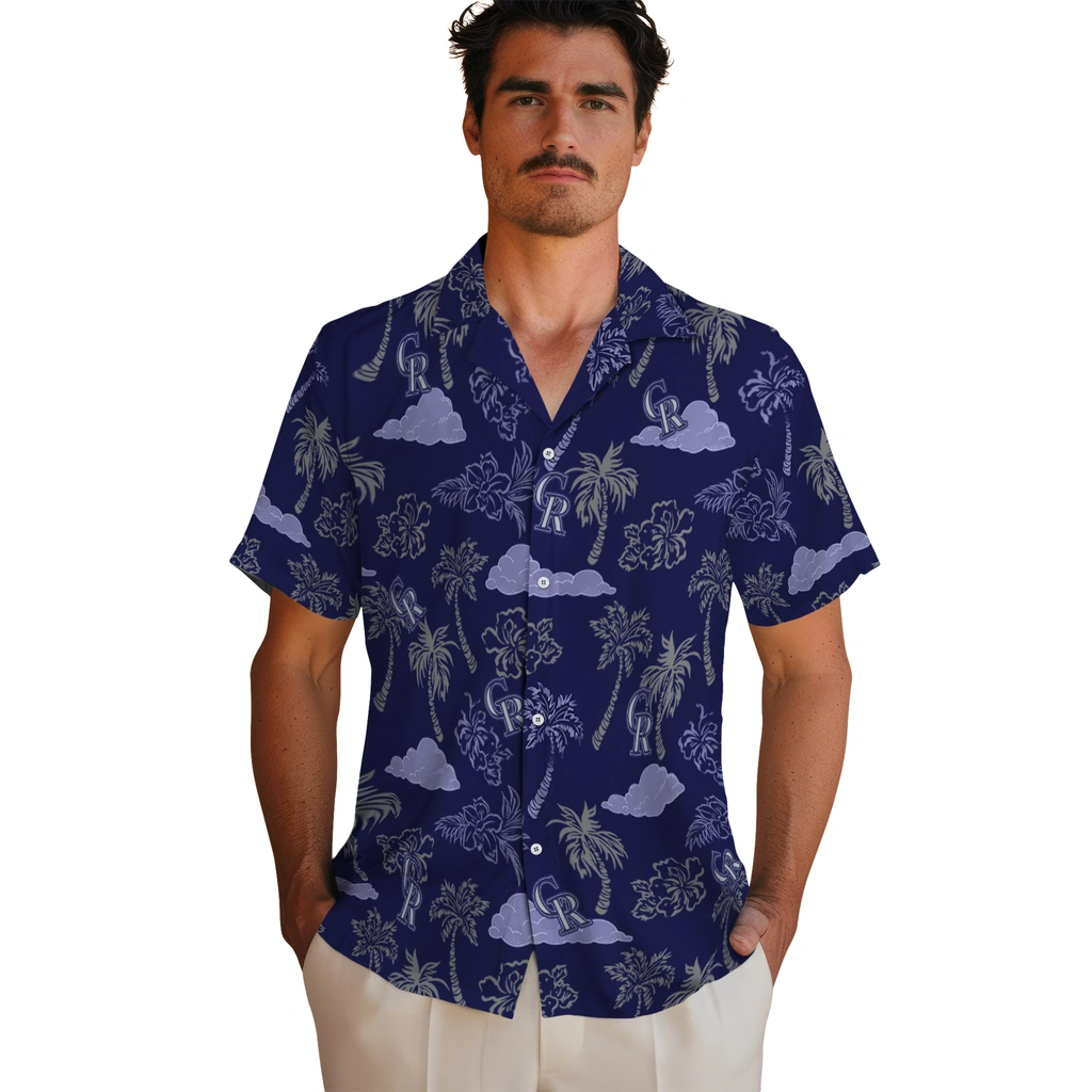 Colorado Rockies Hawaiian Shirt - Palm And Clouds colorado rockies palm and clouds blue hawaiian shirts fashion forward