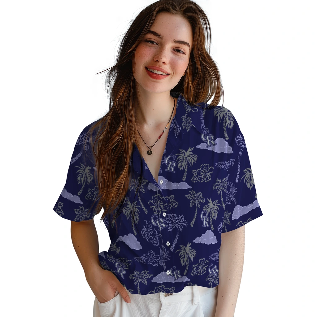 Colorado Rockies Hawaiian Shirt - Palm And Clouds colorado rockies palm and clouds blue hawaiian shirts latest model