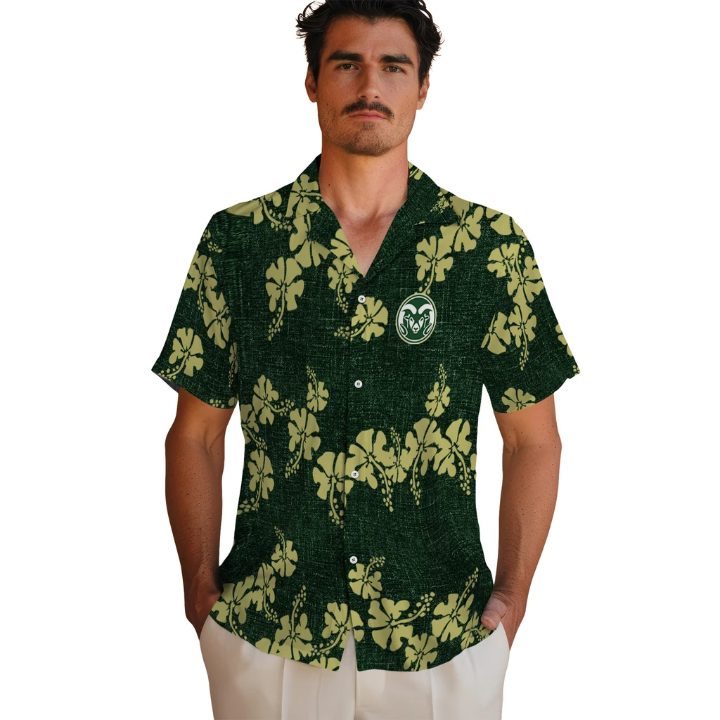 Colorado State Rams Hawaiian Shirt - 50th State Flower colorado state rams hibiscus petals green hawaiian shirts fashion forward