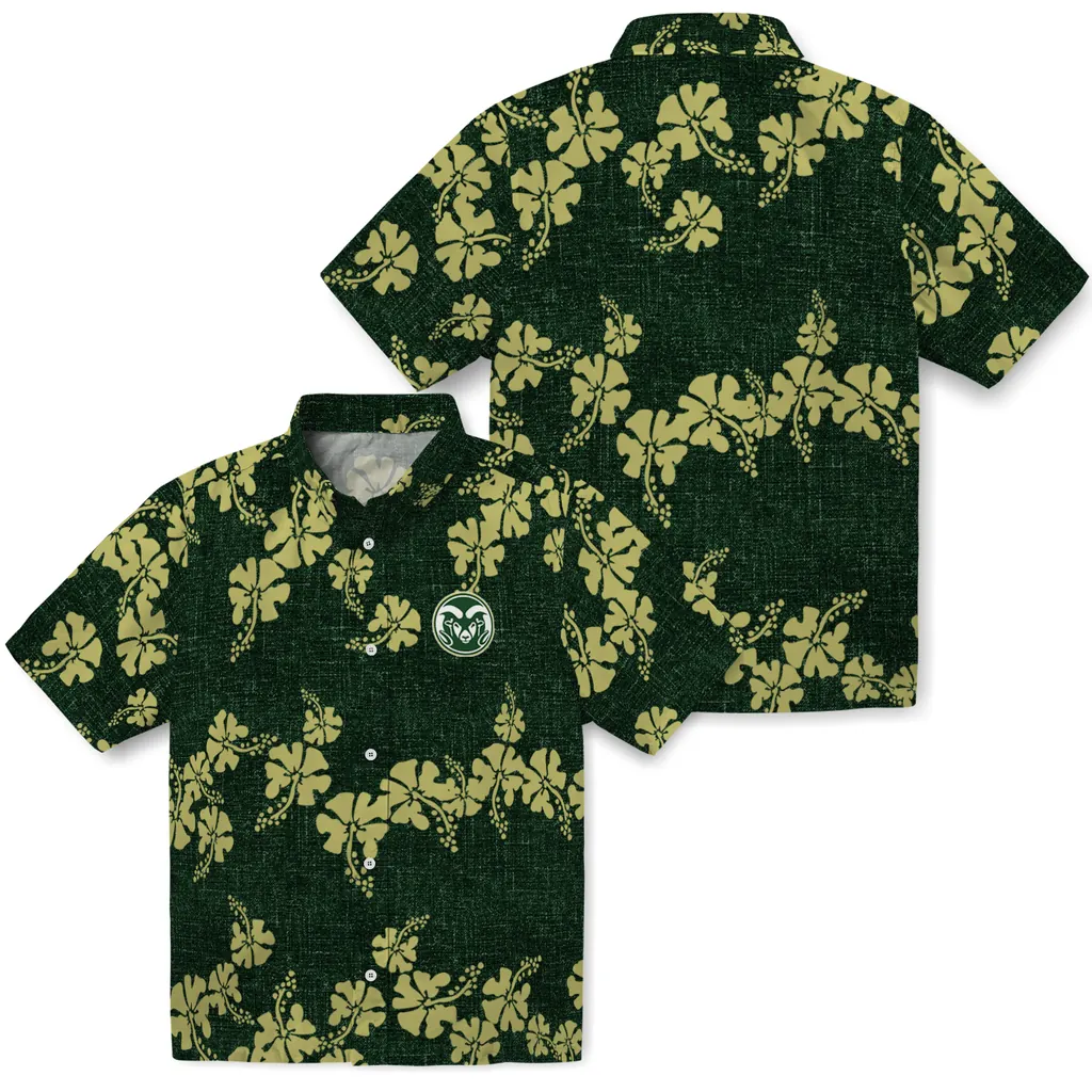 Colorado State Rams Hawaiian Shirt - 50th State Flower colorado state rams hibiscus petals green hawaiian shirts high quality