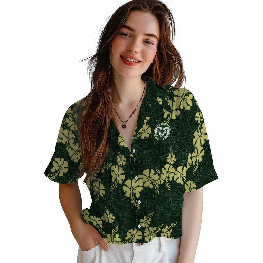 Colorado State Rams Hawaiian Shirt - 50th State Flower colorado state rams hibiscus petals green hawaiian shirts latest model