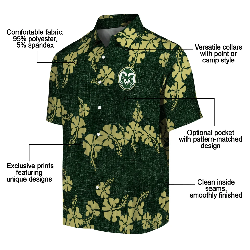 Colorado State Rams Hawaiian Shirt - 50th State Flower colorado state rams hibiscus petals green hawaiian shirts new arrival