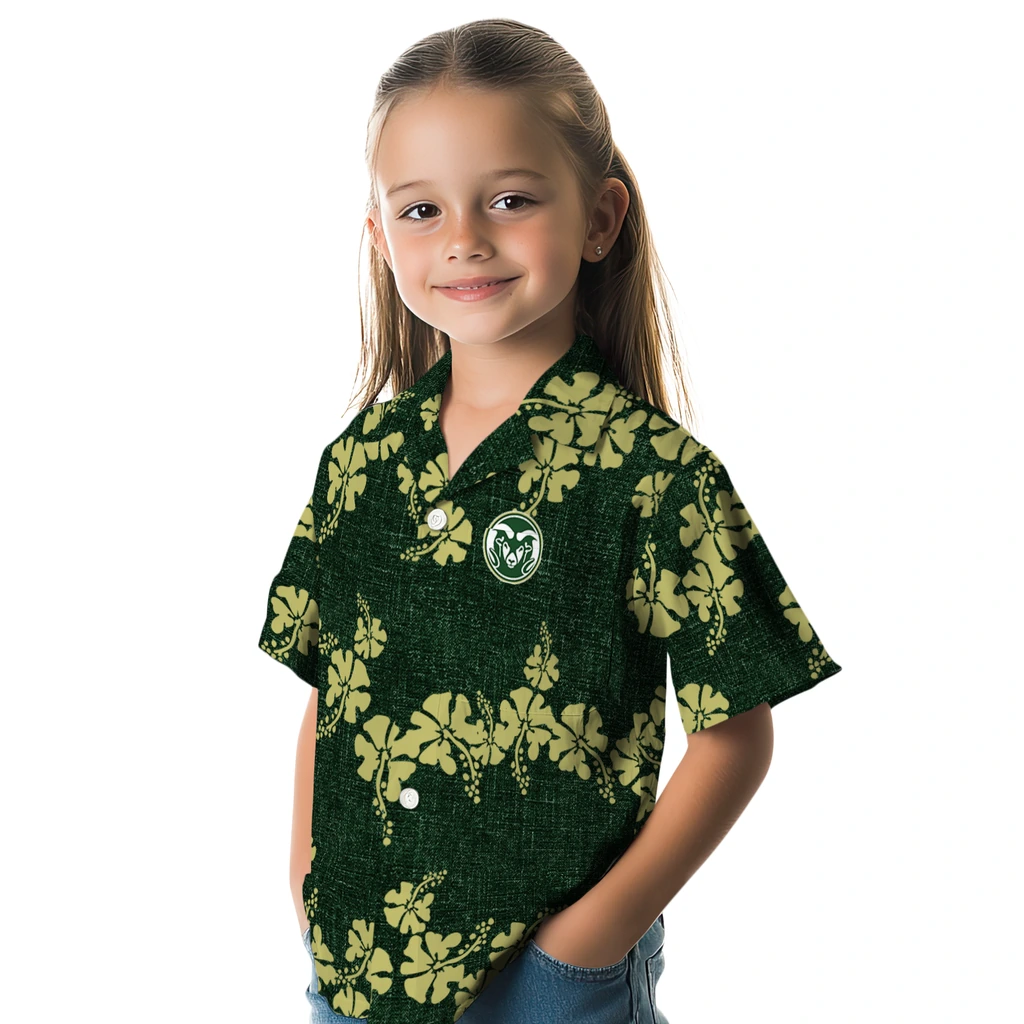 Colorado State Rams Hawaiian Shirt - 50th State Flower colorado state rams hibiscus petals green hawaiian shirts premium grade