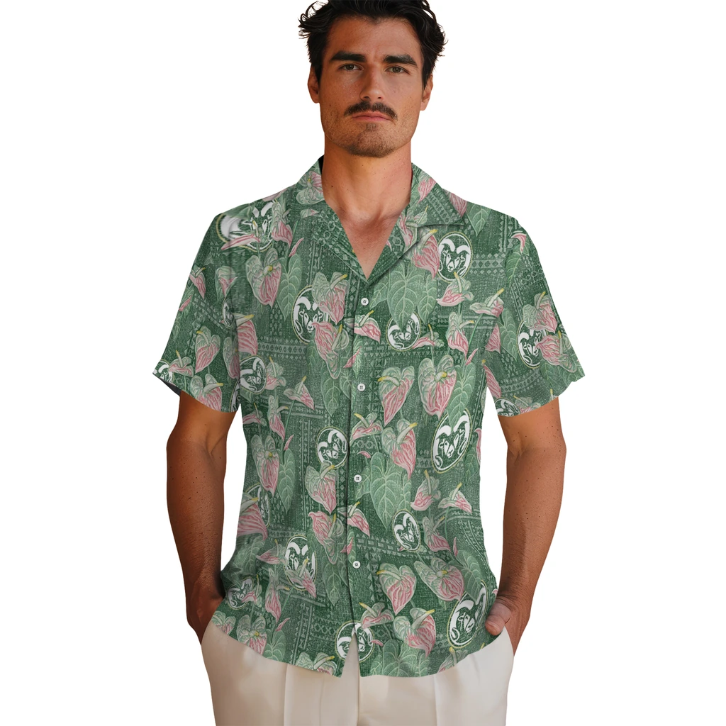 Colorado State Rams Hawaiian Shirt - Anthurium Overlay colorado state rams anthurium overlay green hawaiian shirts fashion forward