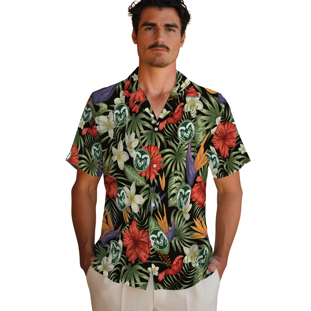 Colorado State Rams Hawaiian Shirt - Hawaii Floral Hibiscus colorado state rams hibiscus bird hawaiian shirts fashion forward