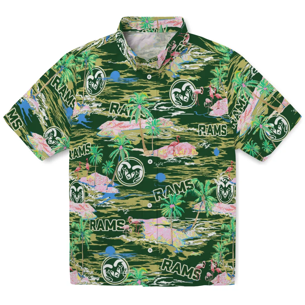 Colorado State Rams Hawaiian Shirt - Hawaii Island colorado state rams flamingo retreat green hawaiian shirts best selling