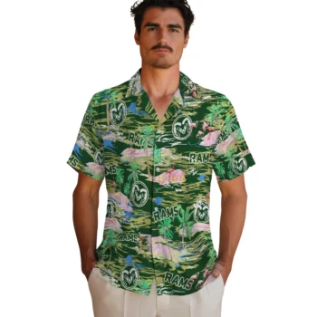 colorado state rams flamingo retreat green hawaiian shirts fashion forward