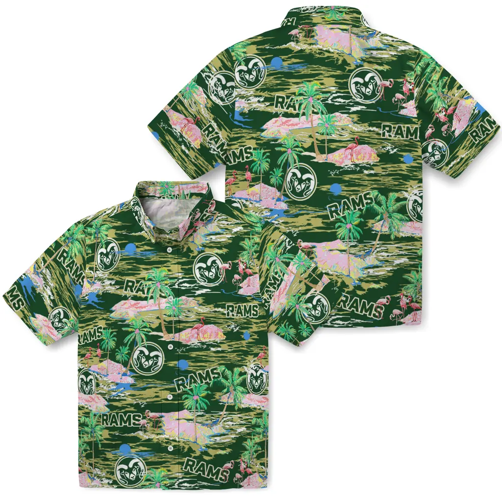 Colorado State Rams Hawaiian Shirt - Hawaii Island colorado state rams flamingo retreat green hawaiian shirts high quality