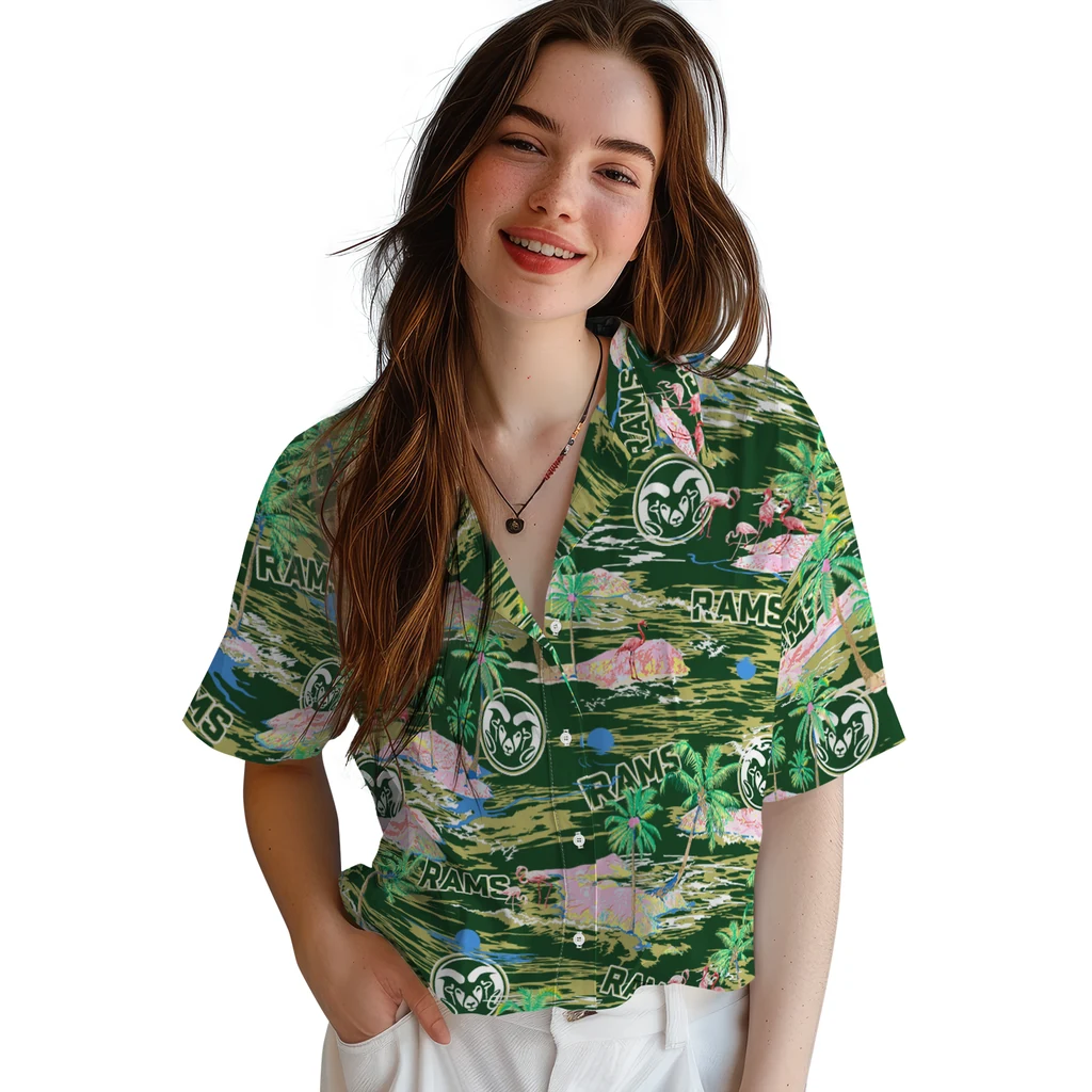 Colorado State Rams Hawaiian Shirt - Hawaii Island colorado state rams flamingo retreat green hawaiian shirts latest model