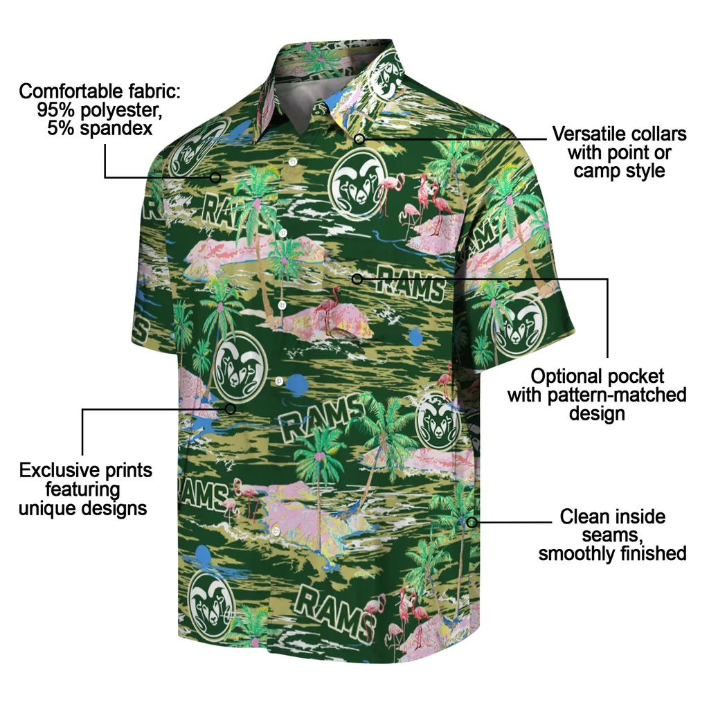 Colorado State Rams Hawaiian Shirt - Hawaii Island colorado state rams flamingo retreat green hawaiian shirts new arrival