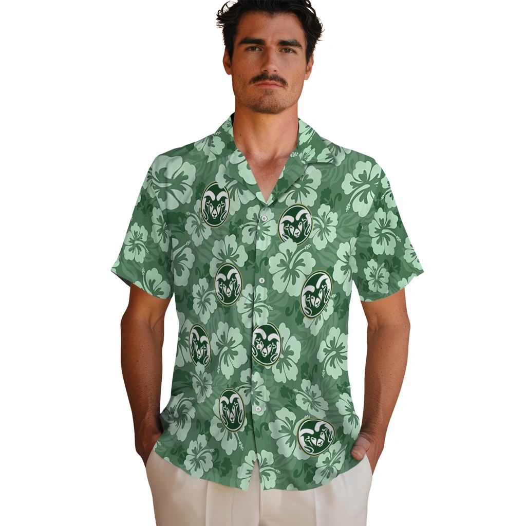 Colorado State Rams Hawaiian Shirt - Hibiscus Cluster colorado state rams hibiscus cluster green hawaiian shirts fashion forward