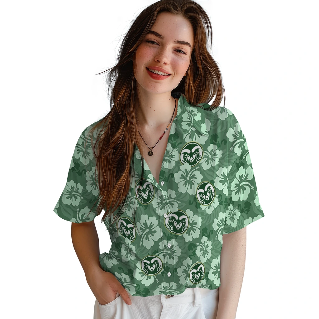 Colorado State Rams Hawaiian Shirt - Hibiscus Cluster colorado state rams hibiscus cluster green hawaiian shirts latest model
