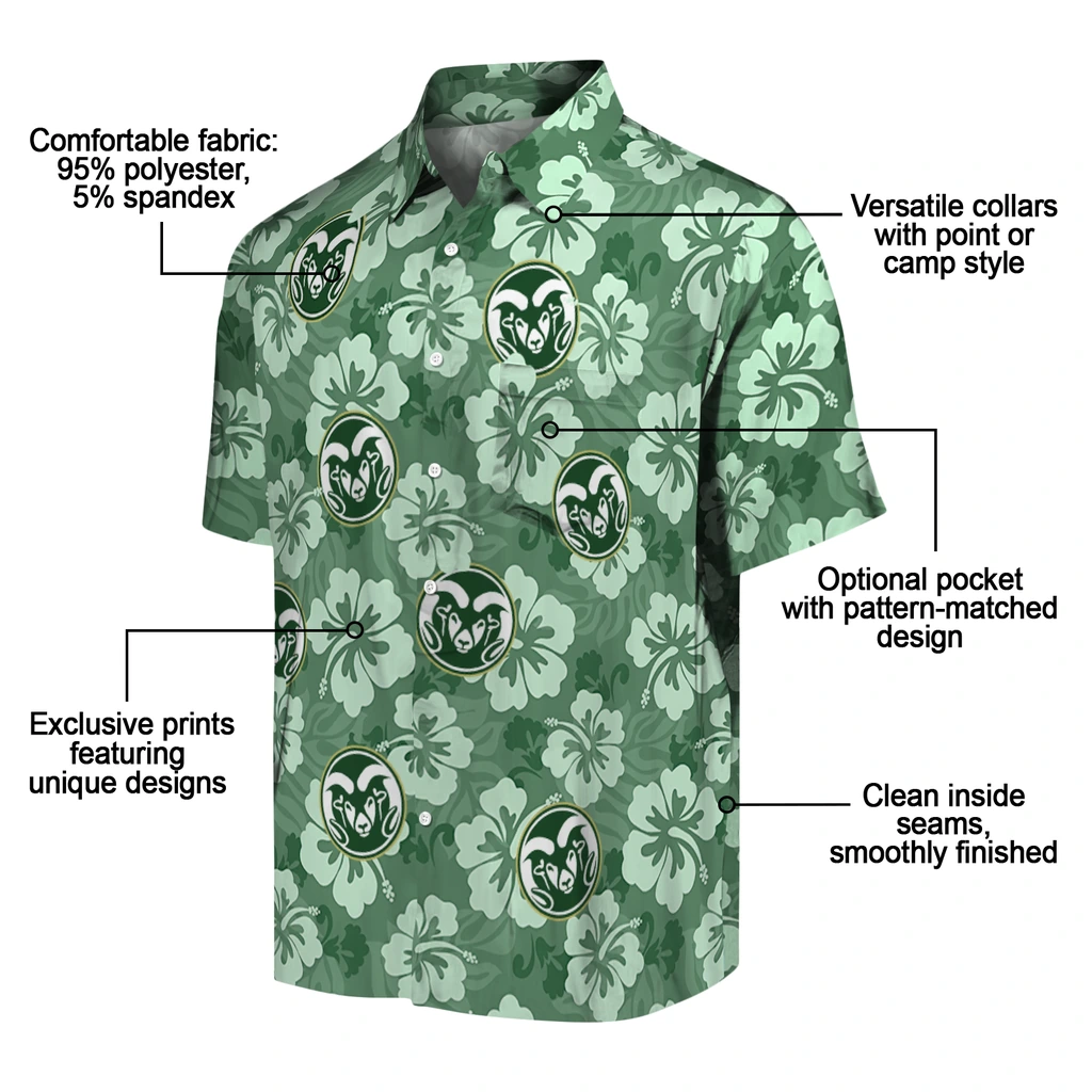 Colorado State Rams Hawaiian Shirt - Hibiscus Cluster colorado state rams hibiscus cluster green hawaiian shirts new arrival