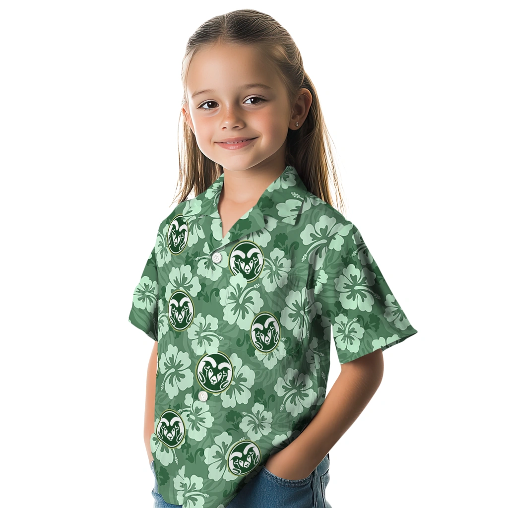 Colorado State Rams Hawaiian Shirt - Hibiscus Cluster colorado state rams hibiscus cluster green hawaiian shirts premium grade