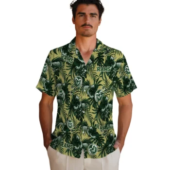 colorado state rams hibiscus exotic green hawaiian shirts fashion forward