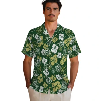 colorado state rams hibiscus bloom green hawaiian shirts fashion forward