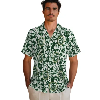 colorado state rams hibiscus motif green white hawaiian shirts fashion forward