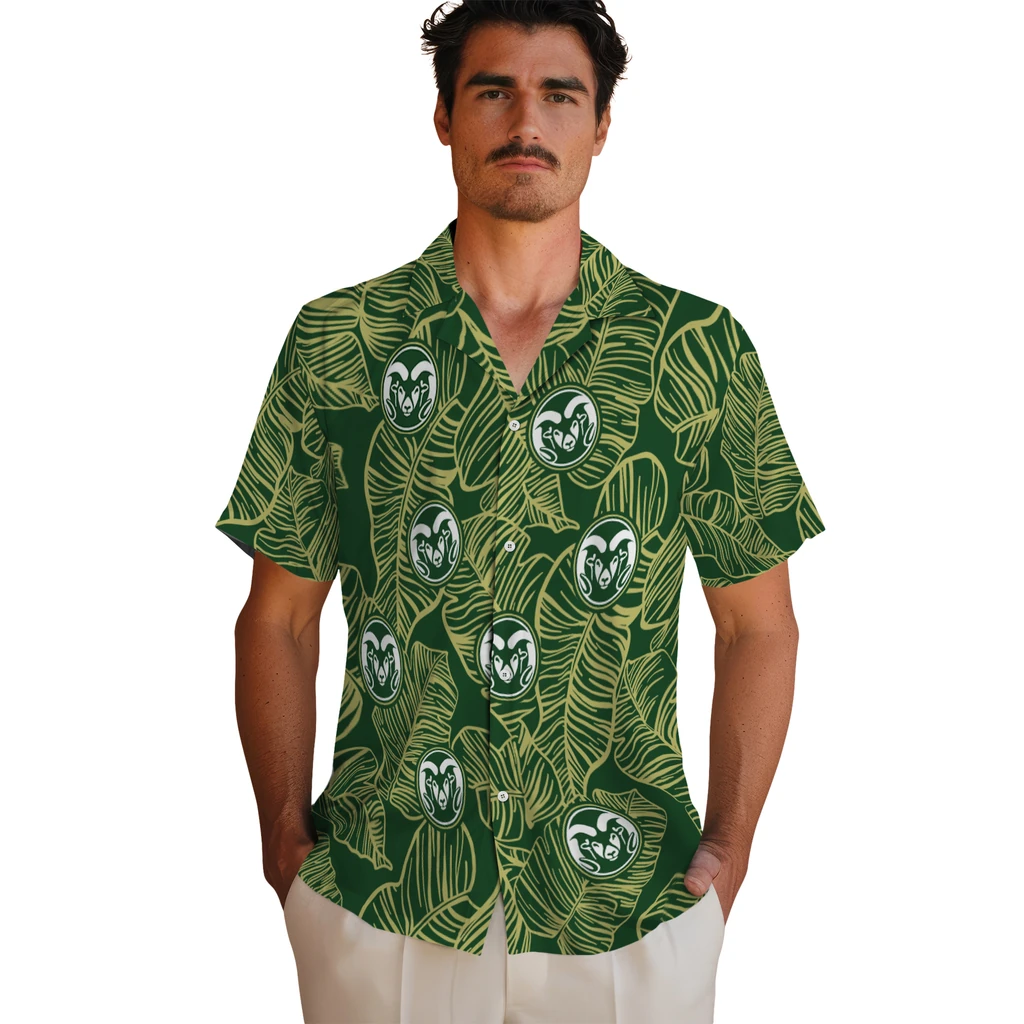 Colorado State Rams Hawaiian Shirt - Leaf Outline colorado state rams leaf outline green hawaiian shirts fashion forward