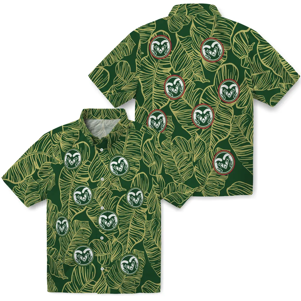 Colorado State Rams Hawaiian Shirt - Leaf Outline colorado state rams leaf outline green hawaiian shirts high quality