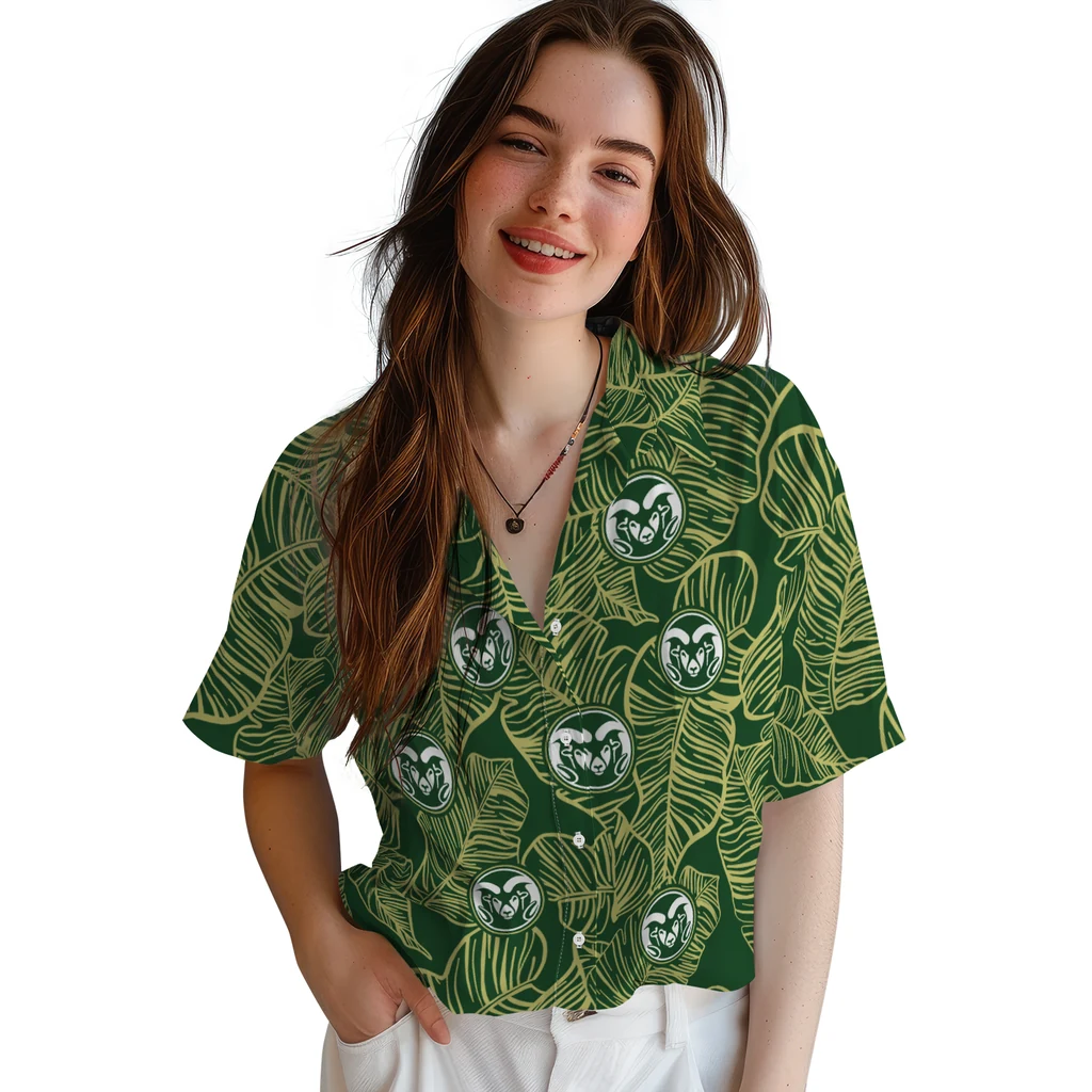 Colorado State Rams Hawaiian Shirt - Leaf Outline colorado state rams leaf outline green hawaiian shirts latest model