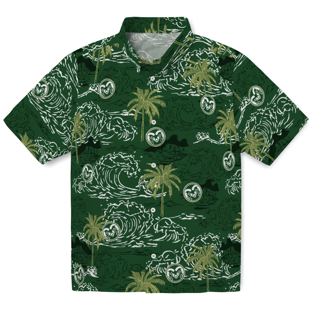 Colorado State Rams Hawaiian Shirt - Wave Palm colorado state rams wave palm green hawaiian shirts best selling