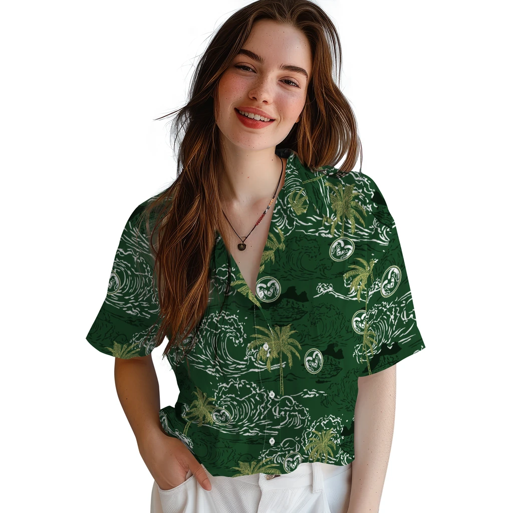 Colorado State Rams Hawaiian Shirt - Wave Palm colorado state rams wave palm green hawaiian shirts latest model