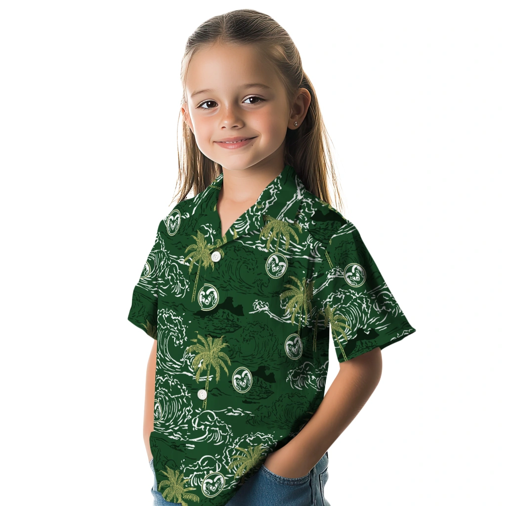 Colorado State Rams Hawaiian Shirt - Wave Palm colorado state rams wave palm green hawaiian shirts premium grade