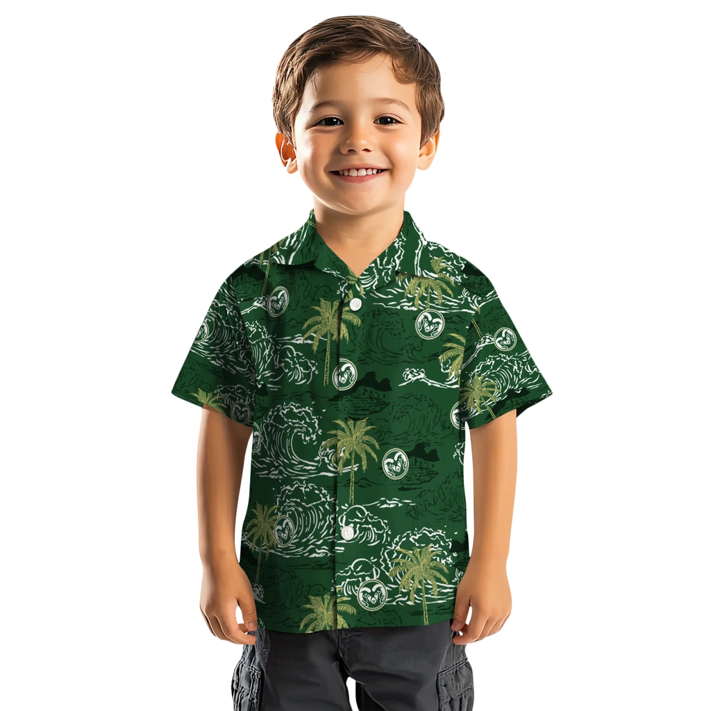 Colorado State Rams Hawaiian Shirt - Wave Palm colorado state rams wave palm green hawaiian shirts top rated