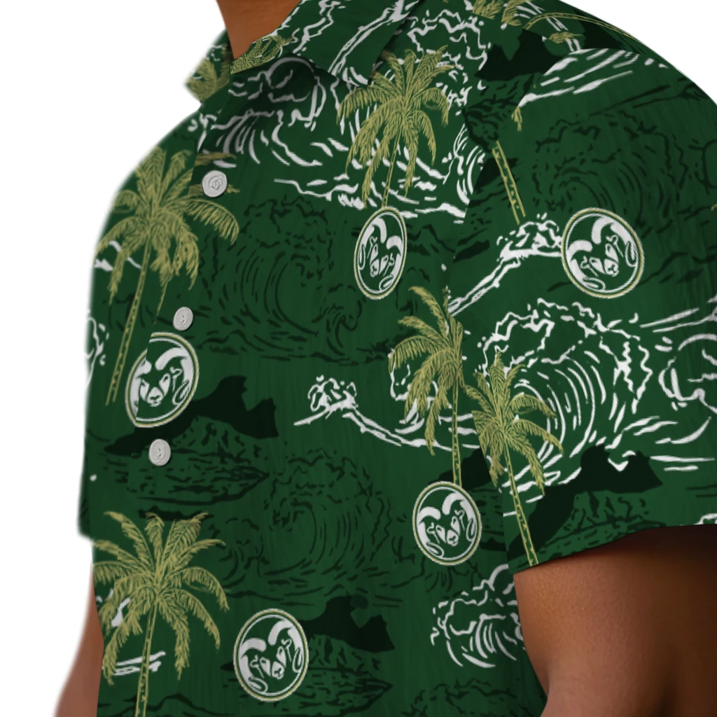 Colorado State Rams Hawaiian Shirt - Wave Palm colorado state rams wave palm green hawaiian shirts trendy