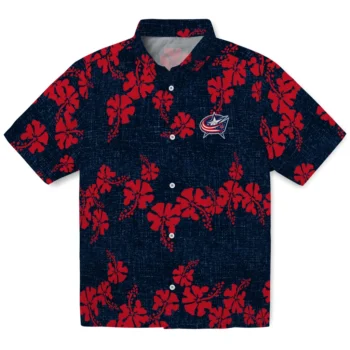 columbus blue jackets hibiscus petals navy blue hawaiian shirts best selling