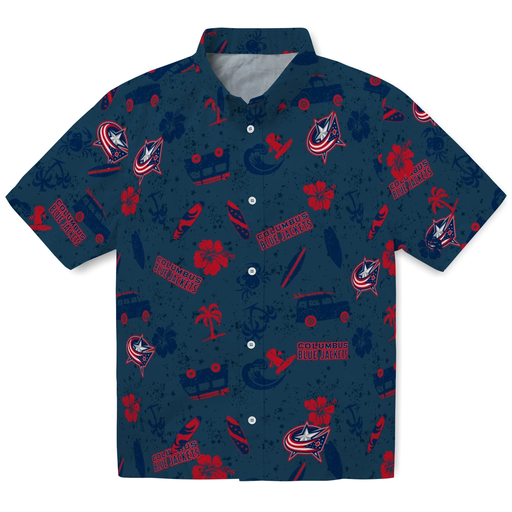 Columbus Blue Jackets Hawaiian Shirt - Beach Vibe columbus blue jackets beach vibe navy hawaiian shirts best selling