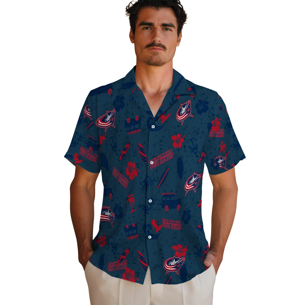 Columbus Blue Jackets Hawaiian Shirt - Beach Vibe columbus blue jackets beach vibe navy hawaiian shirts fashion forward