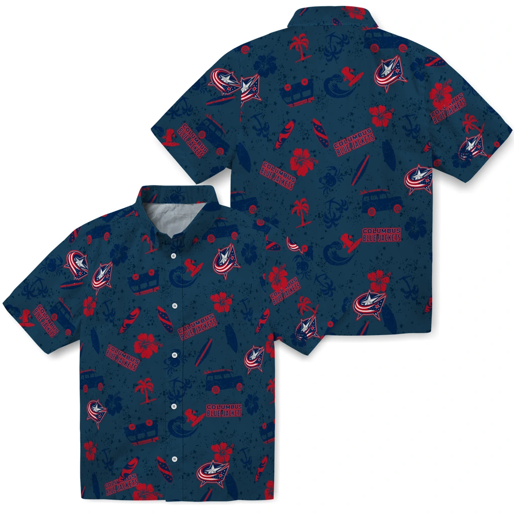 Columbus Blue Jackets Hawaiian Shirt - Beach Vibe columbus blue jackets beach vibe navy hawaiian shirts high quality