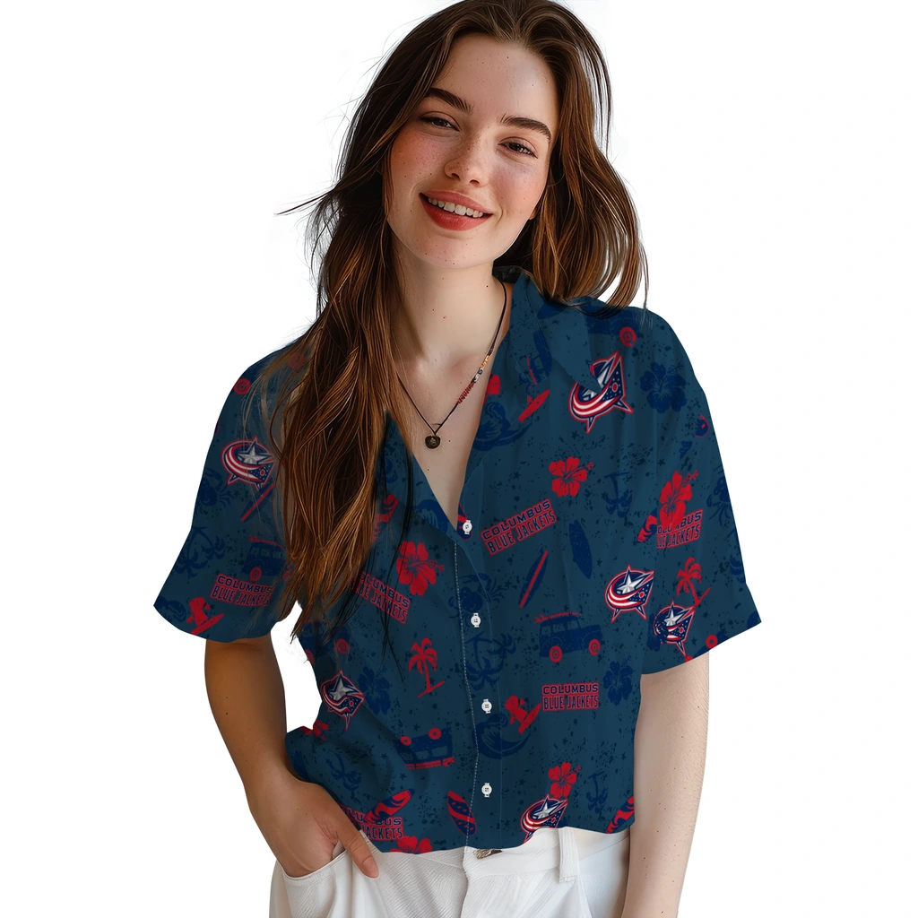 Columbus Blue Jackets Hawaiian Shirt - Beach Vibe columbus blue jackets beach vibe navy hawaiian shirts latest model