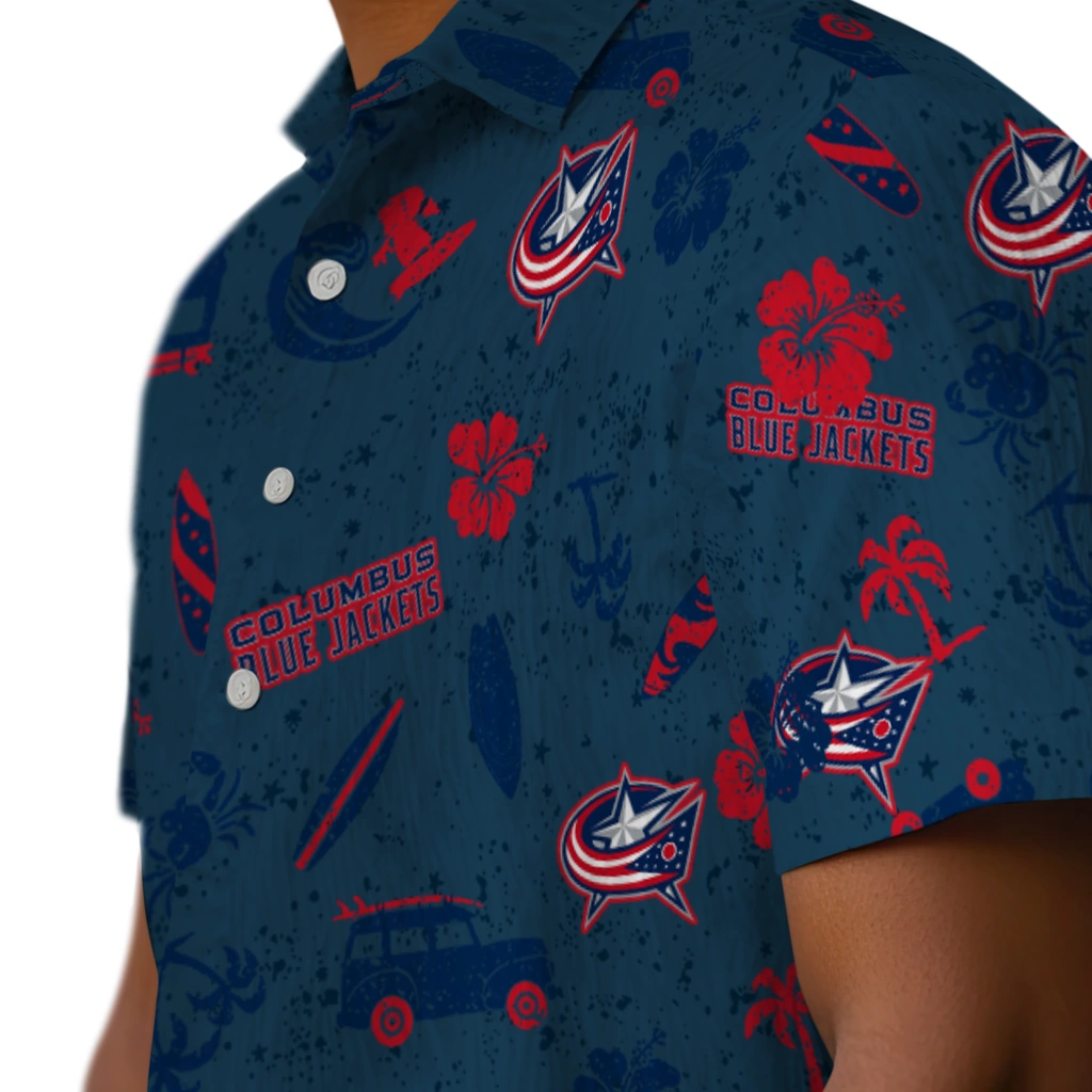 Columbus Blue Jackets Hawaiian Shirt - Beach Vibe columbus blue jackets beach vibe navy hawaiian shirts trendy