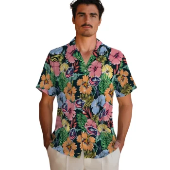columbus blue jackets brilliant hibiscus garden hawaiian shirts fashion forward